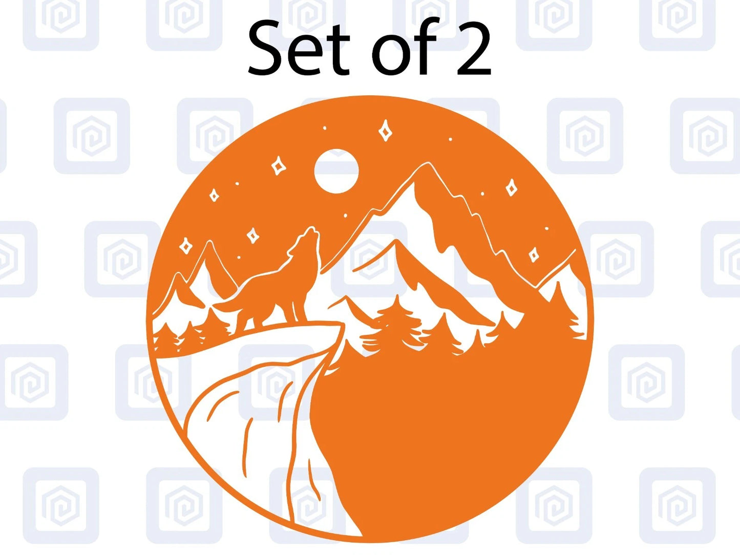 2x Wolf Moon & Mountain Vinyl Decals For Camper Van Caravan Sticker Graphic