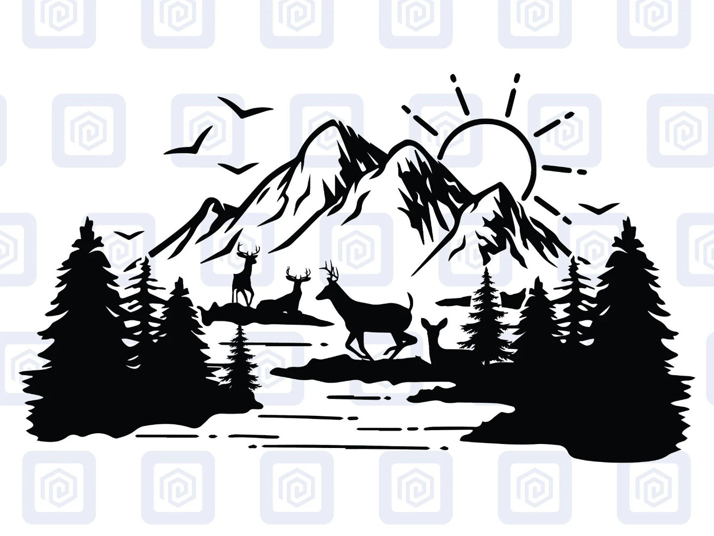 Scenic Lake Deer Mountain Vinyl Decal Campervan Van Caravan Sticker Graphic