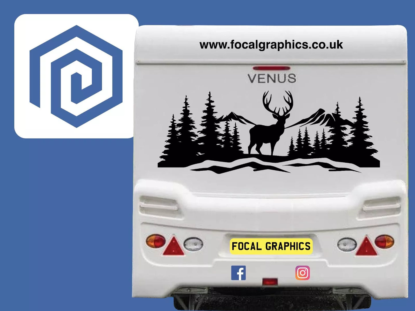 LARGE Mountain Forrest Deer Lake Nature Vinyl Decal Camper Van Caravan Sticker