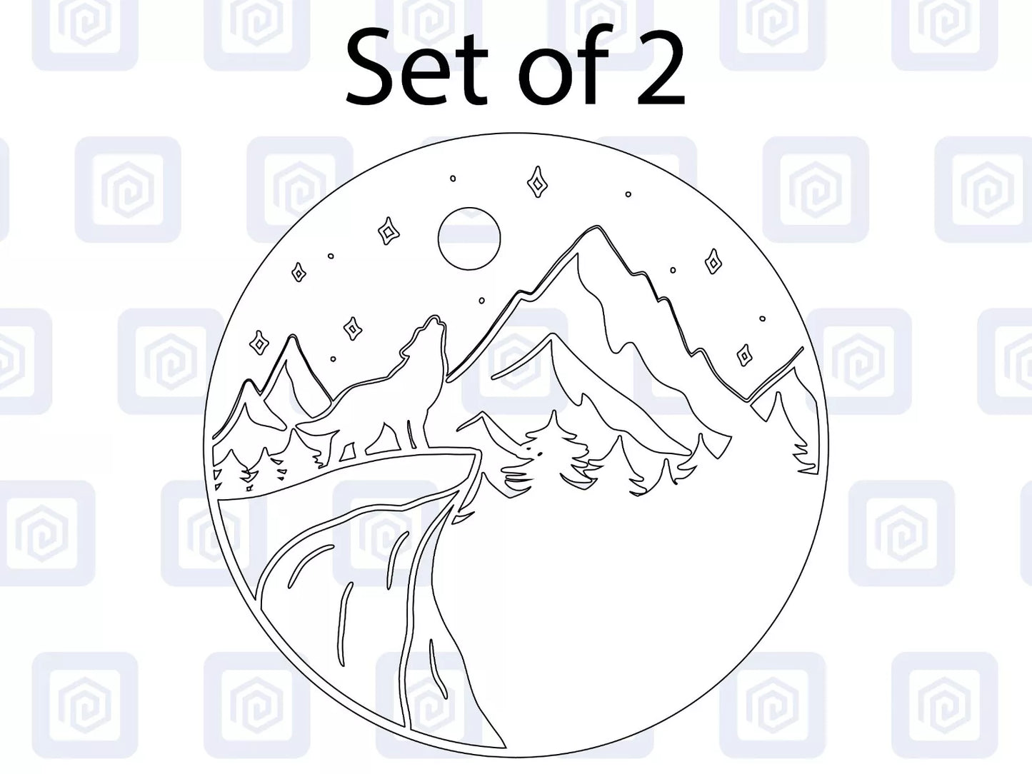 2x Wolf Moon & Mountain Vinyl Decals For Camper Van Caravan Sticker Graphic