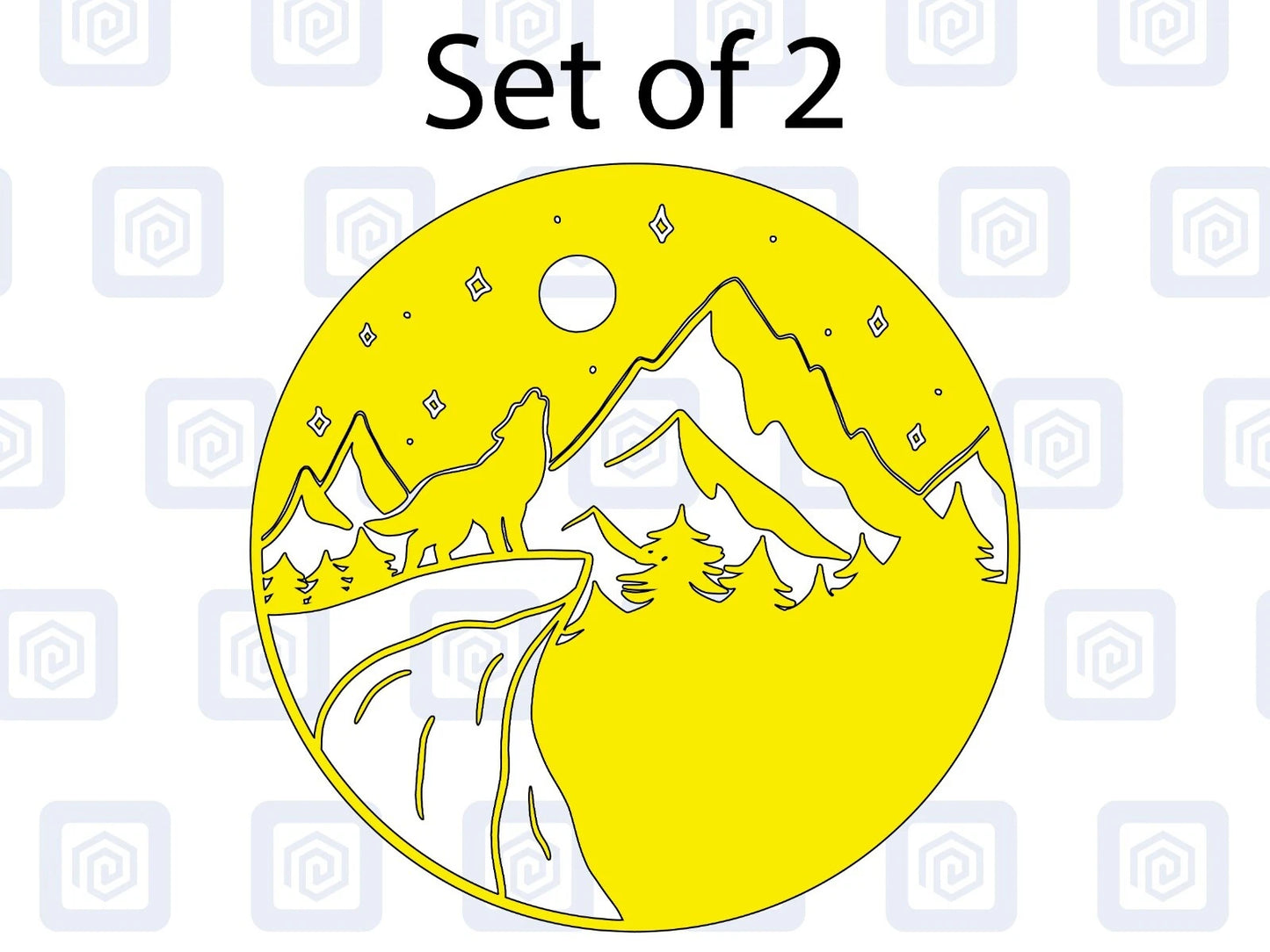 2x Wolf Moon & Mountain Vinyl Decals For Camper Van Caravan Sticker Graphic