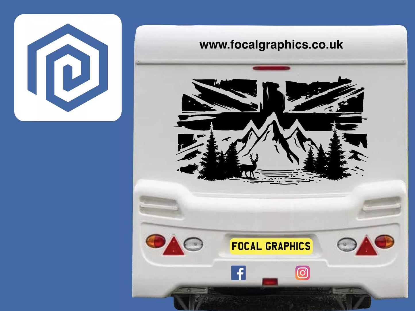 Union Jack Mountain Deer Vinyl Decals For Camper Van Caravan Sticker Graphic