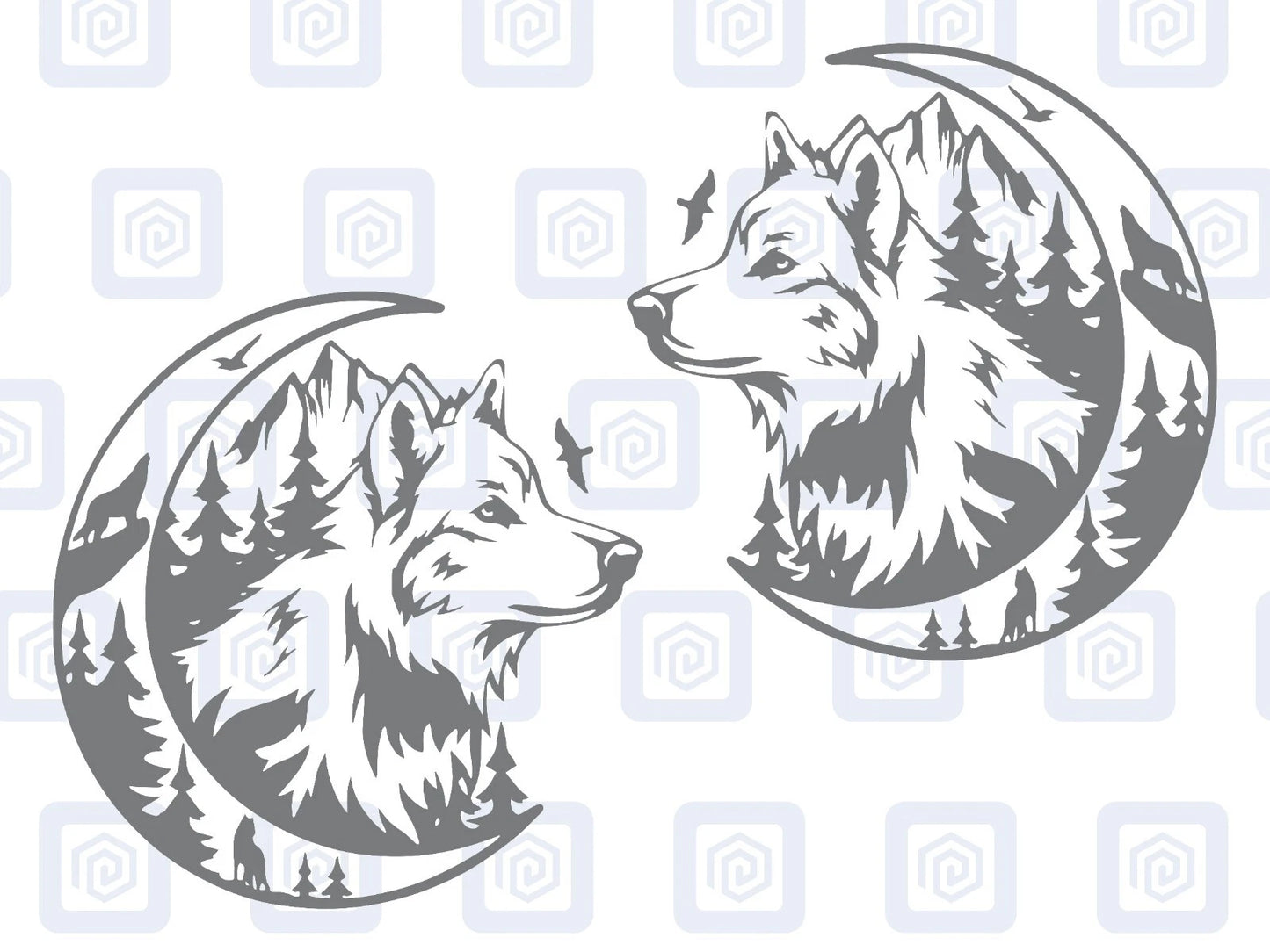 LARGE 2x Wolf Mountain Moon Vinyl Decals For Camper Van Caravan Sticker Graphic