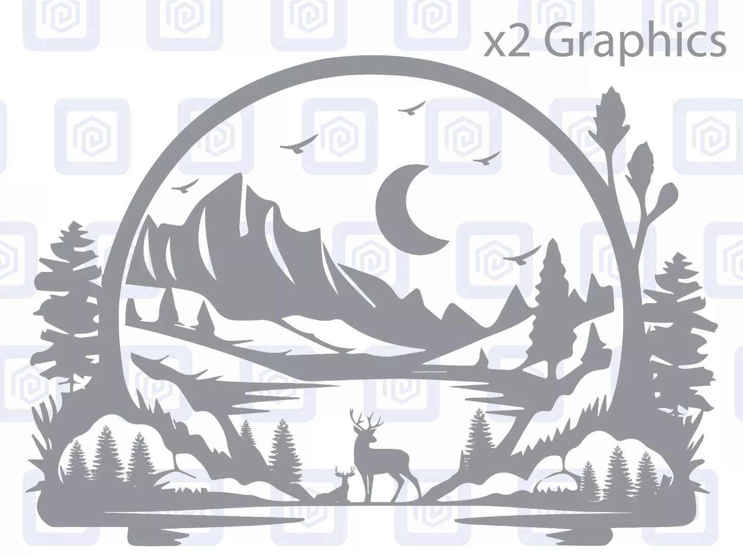 LARGE 2x Mountain Deer Moon Vinyl Decals For Camper Van Caravan Sticker Graphic