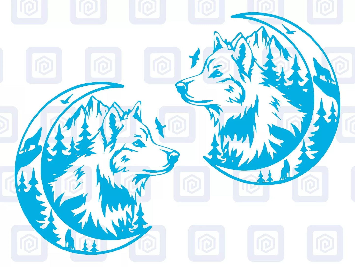 LARGE 2x Wolf Mountain Moon Vinyl Decals For Camper Van Caravan Sticker Graphic