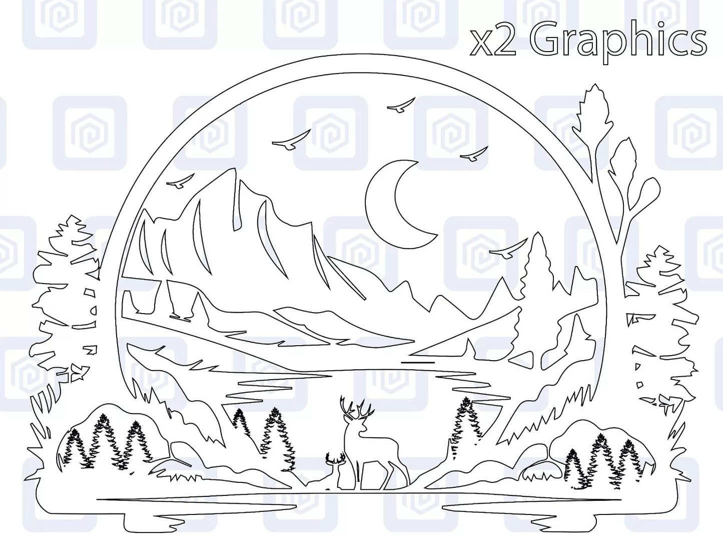 LARGE 2x Mountain Deer Moon Vinyl Decals For Camper Van Caravan Sticker Graphic