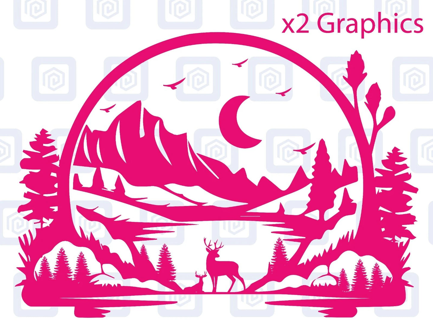 LARGE 2x Mountain Deer Moon Vinyl Decals For Camper Van Caravan Sticker Graphic