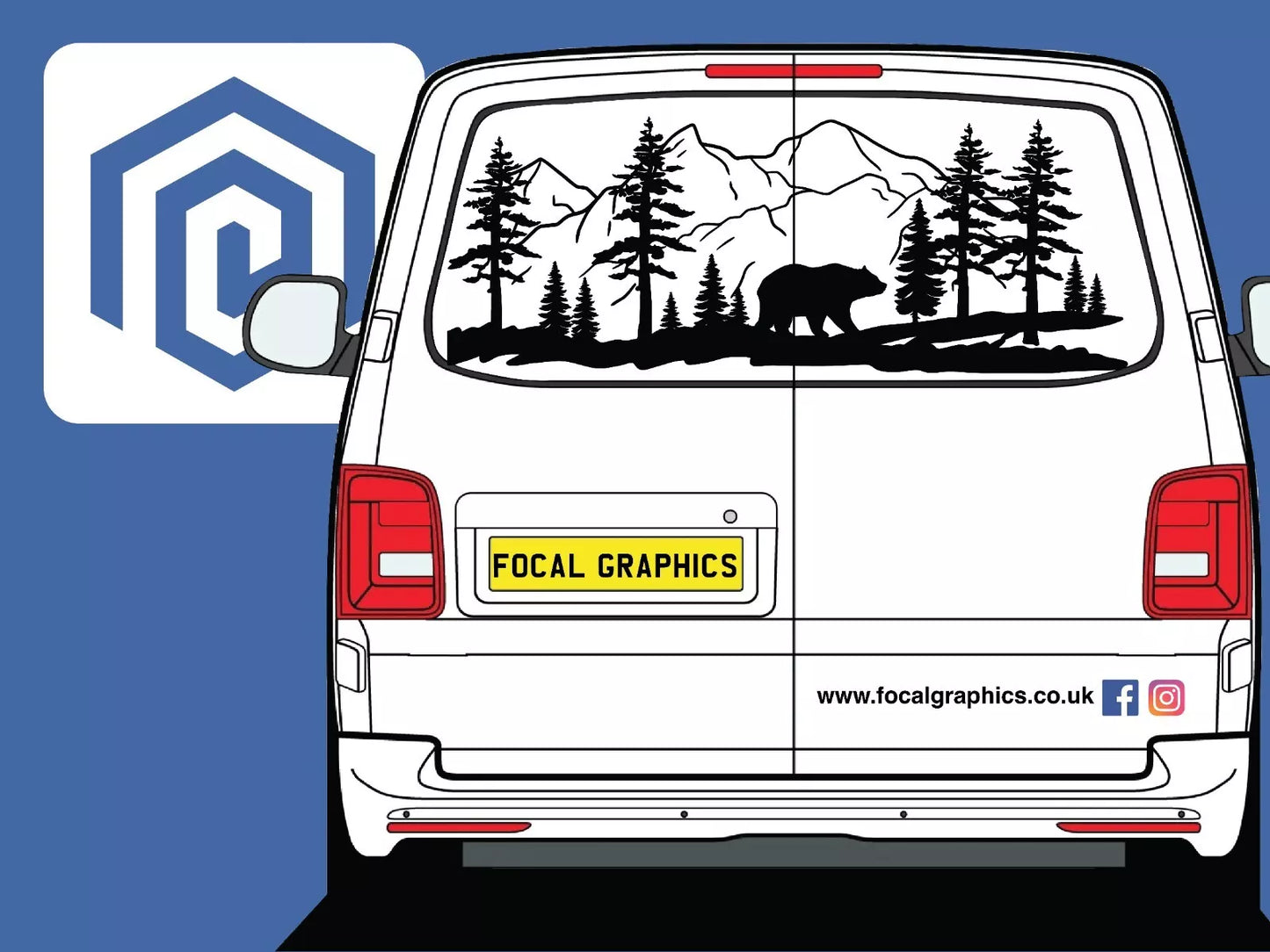 LARGE Bear Mountain Forrest Vinyl Decals For Camper Van Caravan Sticker Graphic