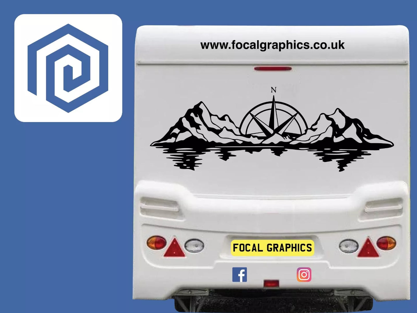 XL Mountain Compass Scenic Vinyl Decals For Camper Van Caravan Sticker Graphic