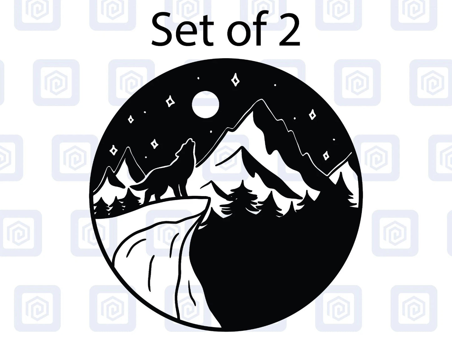 2x Wolf Moon & Mountain Vinyl Decals For Camper Van Caravan Sticker Graphic