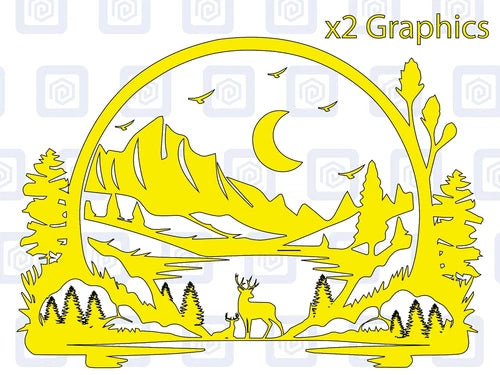 LARGE 2x Mountain Deer Moon Vinyl Decals For Camper Van Caravan Sticker Graphic