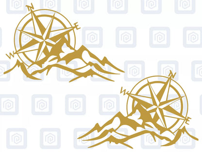 LARGE 2x Compass Mountain Vinyl Decals For Camper Van Caravan Sticker Graphic