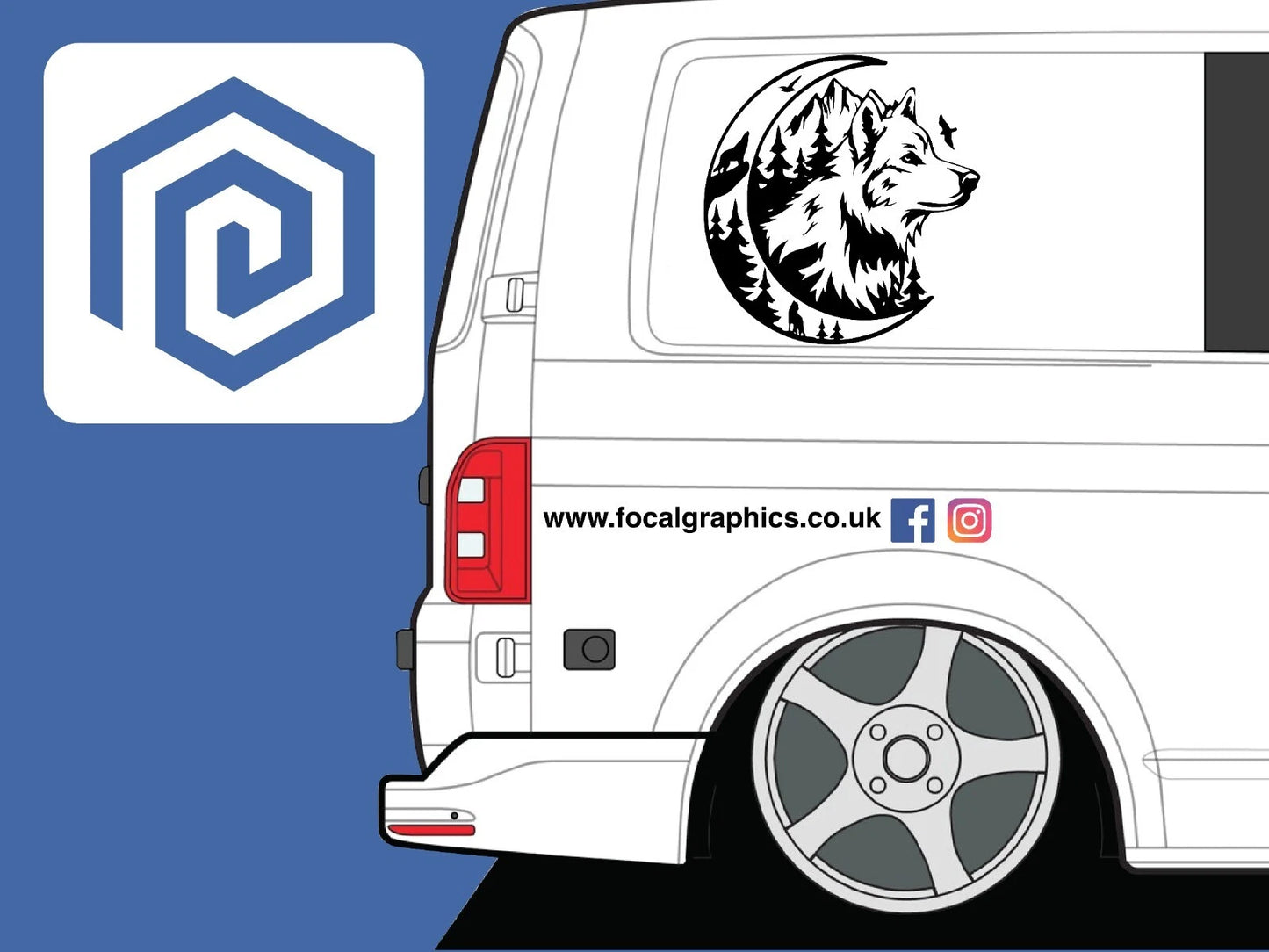 LARGE 2x Wolf Mountain Moon Vinyl Decals For Camper Van Caravan Sticker Graphic