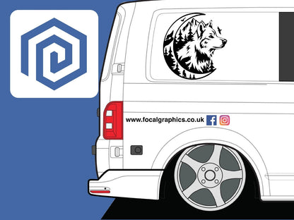 LARGE 2x Wolf Mountain Moon Vinyl Decals For Camper Van Caravan Sticker Graphic