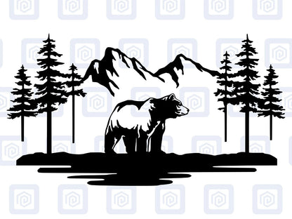 LARGE Bear Mountain Decal For Campervan Van Caravan Sticker Graphic Forrest