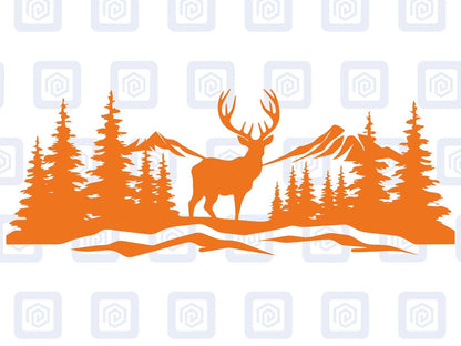 LARGE Mountain Forrest Deer Lake Nature Vinyl Decal Camper Van Caravan Sticker