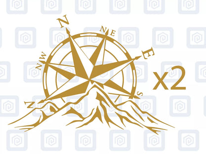 Compass Mountain Vinyl Decals For Campervan Van Caravan Sticker Graphic