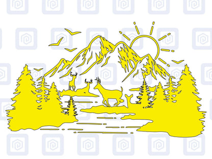 Scenic Lake Deer Mountain Vinyl Decal Campervan Van Caravan Sticker Graphic