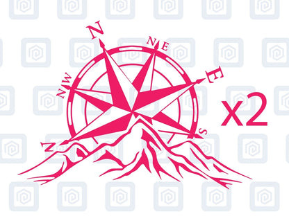 2x Compass Mountain Vinyl Decals For Camper Motorhome Caravan Sticker Graphic