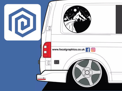 2x Wolf Moon & Mountain Vinyl Decals For Camper Van Caravan Sticker Graphic