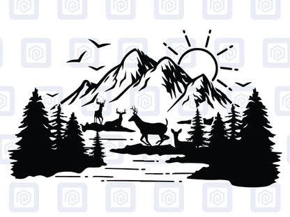 Scenic Lake Deer Mountain Vinyl Decal Campervan Van Caravan Sticker Graphic