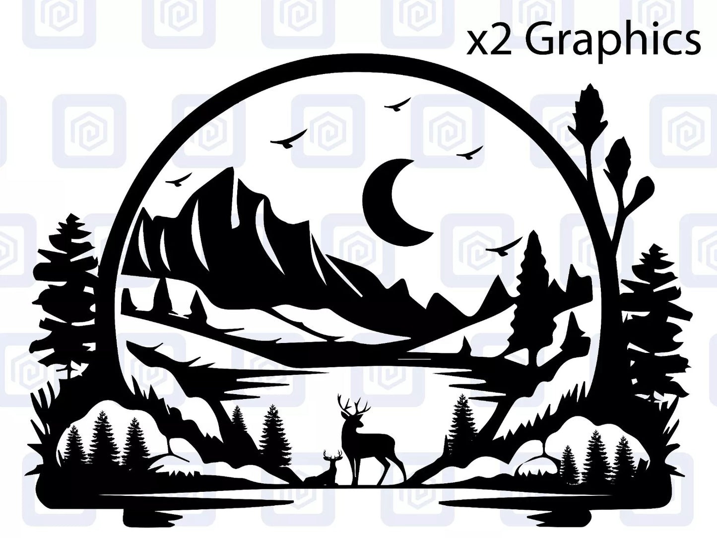 LARGE 2x Mountain Deer Moon Vinyl Decals For Camper Van Caravan Sticker Graphic