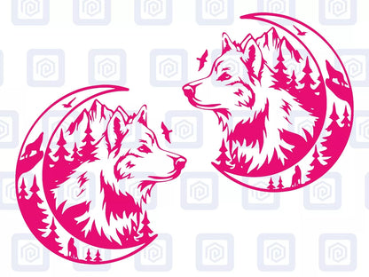 LARGE 2x Wolf Mountain Moon Vinyl Decals For Camper Van Caravan Sticker Graphic