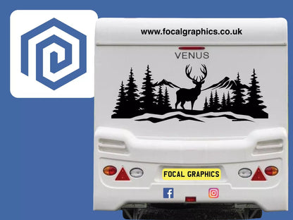 LARGE Mountain Forrest Deer Lake Nature Vinyl Decal Camper Van Caravan Sticker