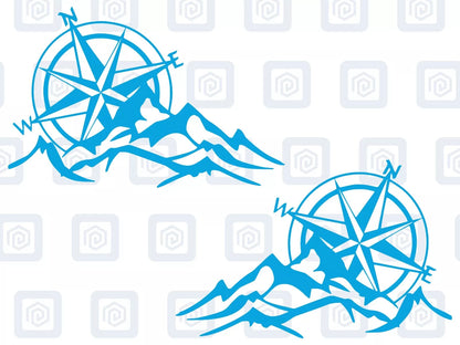 LARGE 2x Compass Mountain Vinyl Decals For Camper Van Caravan Sticker Graphic
