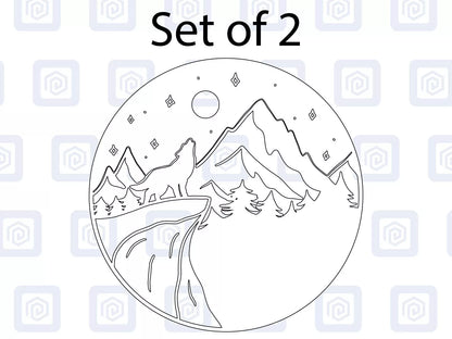 2x Wolf Moon & Mountain Vinyl Decals For Camper Van Caravan Sticker Graphic