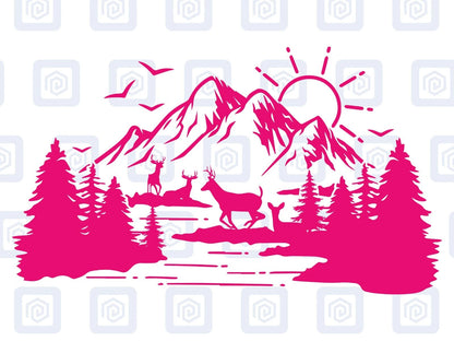 Scenic Lake Deer Mountain Vinyl Decal Campervan Van Caravan Sticker Graphic