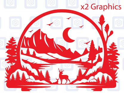 LARGE 2x Mountain Deer Moon Vinyl Decals For Camper Van Caravan Sticker Graphic