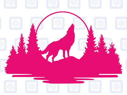 LARGE Forrest Howling Lake Wolf Wood Decal Campervan Van Caravan Sticker Graphic