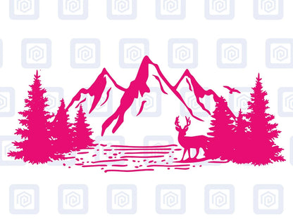 LARGE Forrest Mountain Lake Deer Decal Campervan Van Caravan Sticker Graphic