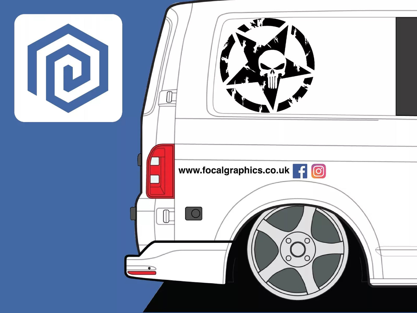 Skull Star Punisher Circle Decals For Camper Van Caravan Sticker Graphic