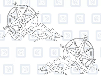 SMALL 2x Compass Mountain Vinyl Decals For Camper Van Caravan Sticker Graphic