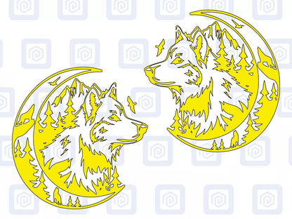 LARGE 2x Wolf Mountain Moon Vinyl Decals For Camper Van Caravan Sticker Graphic