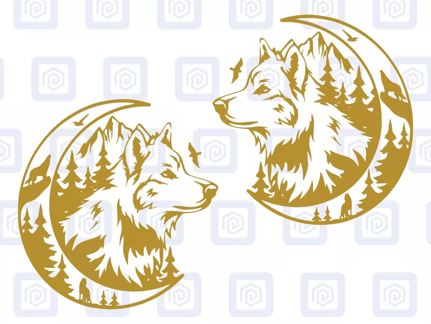 LARGE 2x Wolf Mountain Moon Vinyl Decals For Camper Van Caravan Sticker Graphic