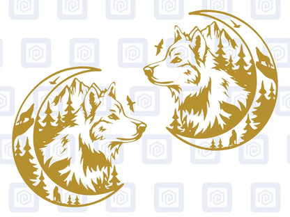 LARGE 2x Wolf Mountain Moon Vinyl Decals For Camper Van Caravan Sticker Graphic