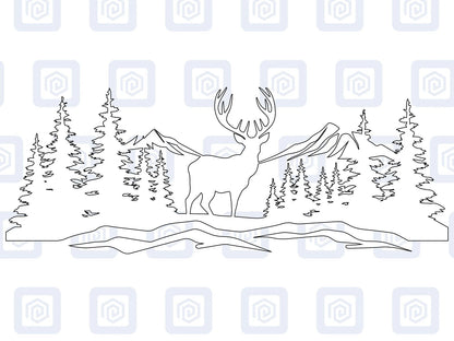 LARGE Mountain Forrest Deer Lake Nature Vinyl Decal Camper Van Caravan Sticker
