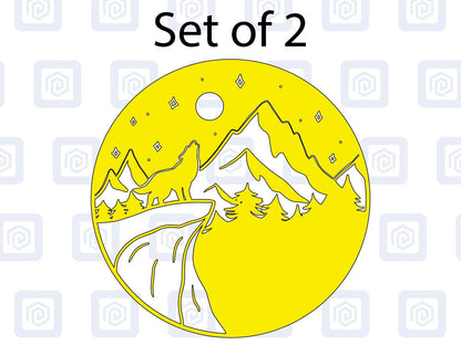 2x Wolf Moon & Mountain Vinyl Decals For Camper Van Caravan Sticker Graphic