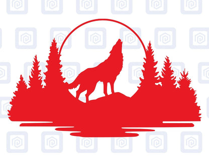 LARGE Forrest Howling Lake Wolf Wood Decal Campervan Van Caravan Sticker Graphic