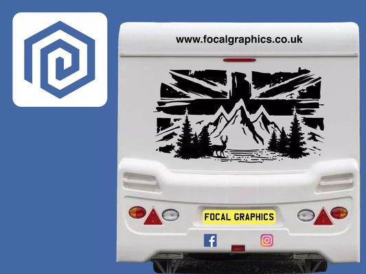 Union Jack Mountain Deer Vinyl Decals For Camper Van Caravan Sticker Graphic