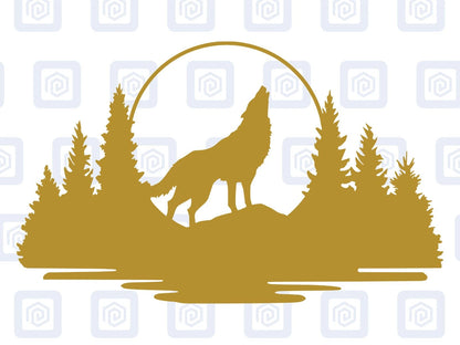LARGE Forrest Howling Lake Wolf Wood Decal Campervan Van Caravan Sticker Graphic