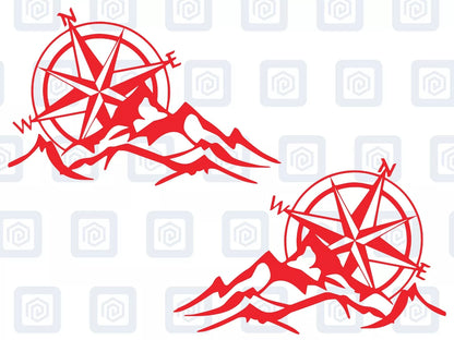 LARGE 2x Compass Mountain Vinyl Decals For Camper Van Caravan Sticker Graphic