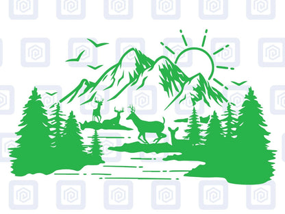 Scenic Lake Deer Mountain Vinyl Decal Campervan Van Caravan Sticker Graphic