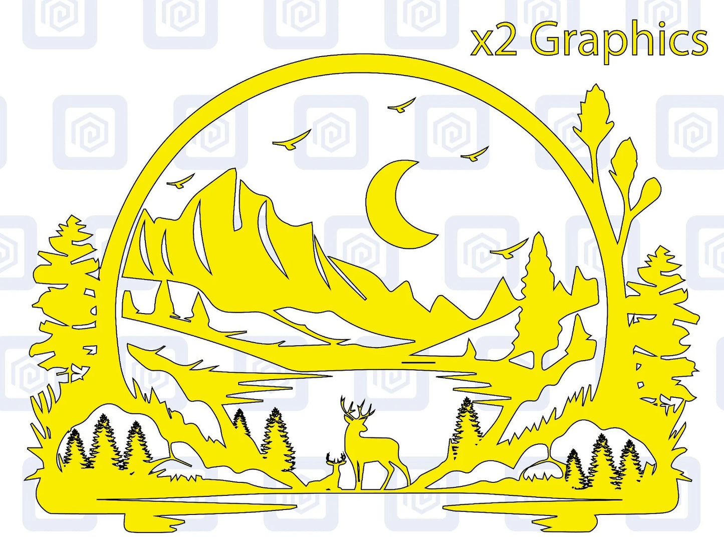 LARGE 2x Mountain Deer Moon Vinyl Decals For Camper Van Caravan Sticker Graphic