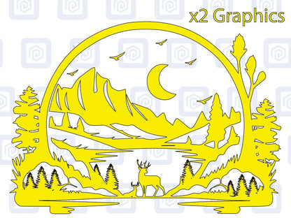 LARGE 2x Mountain Deer Moon Vinyl Decals For Camper Van Caravan Sticker Graphic