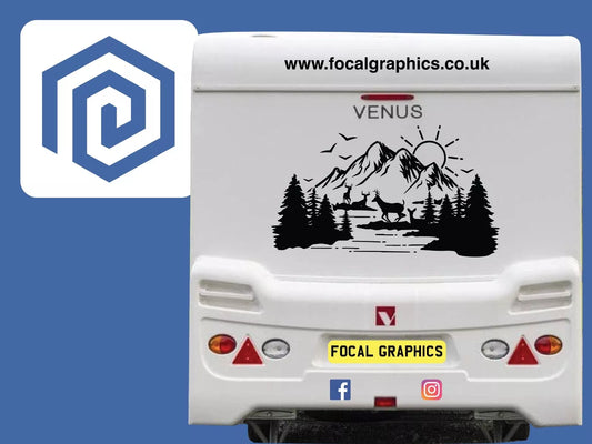 Scenic Lake Deer Mountain Vinyl Decal Campervan Van Caravan Sticker Graphic