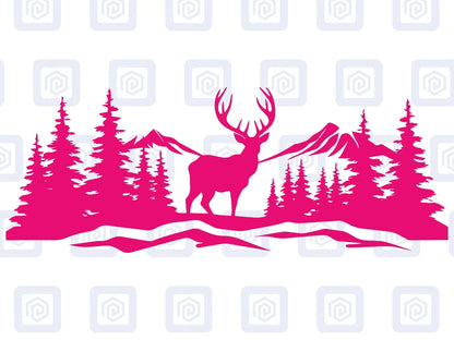 LARGE Mountain Forrest Deer Lake Nature Vinyl Decal Camper Van Caravan Sticker